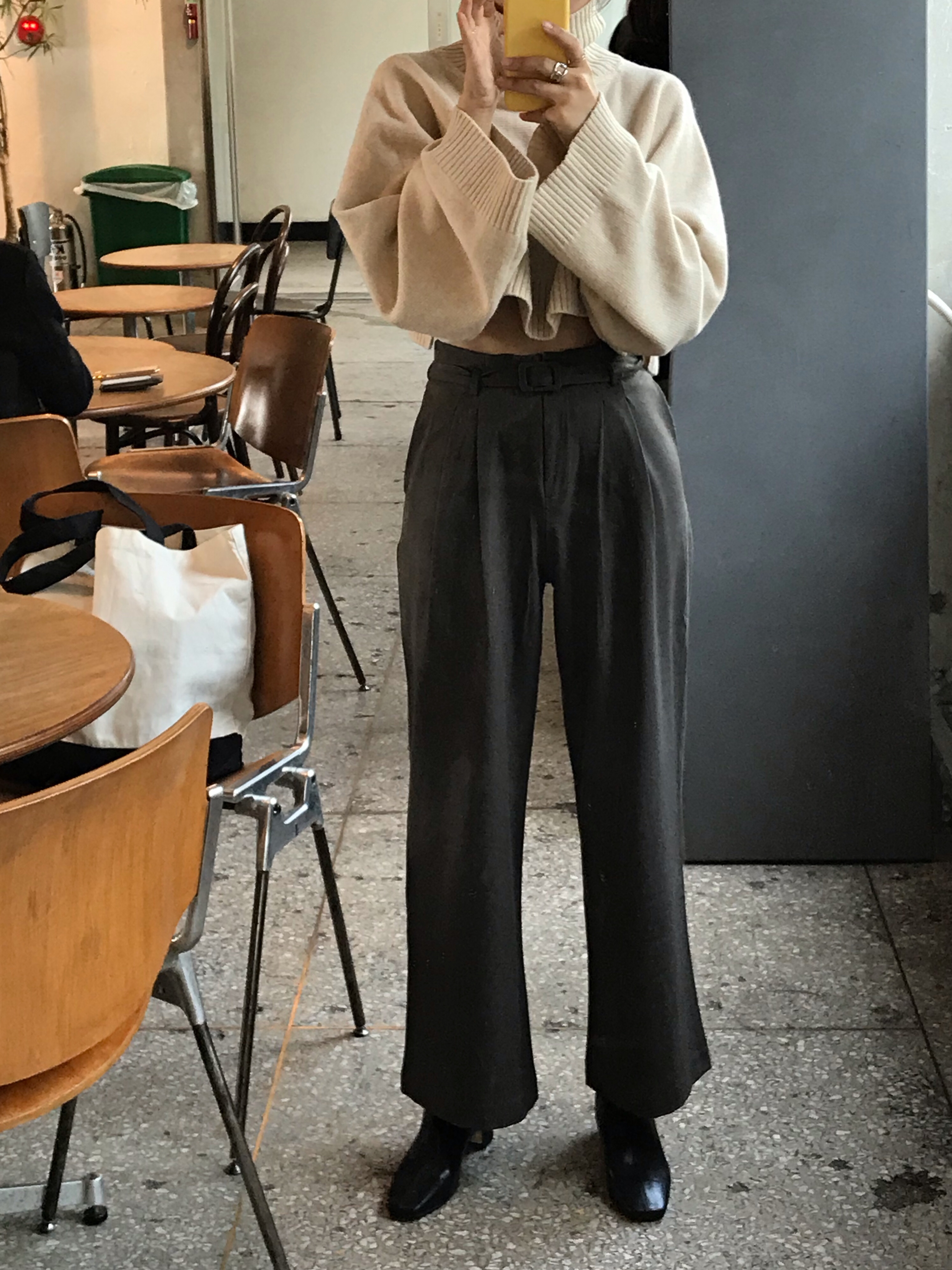 灰绿色西装版型休闲裤