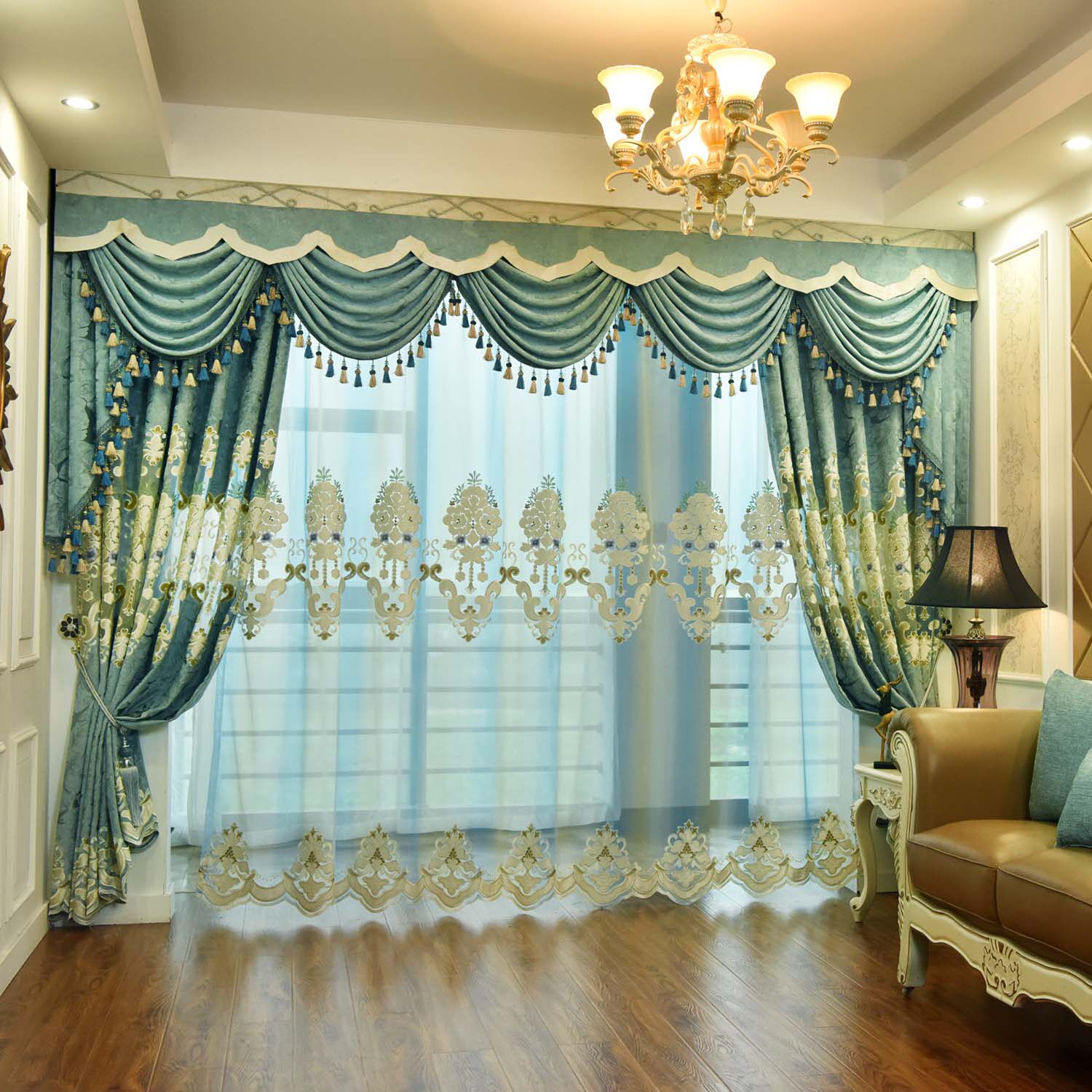 2020新款欧式客厅窗帘豪华大气现代简约加厚镂空雪尼尔落地窗成品