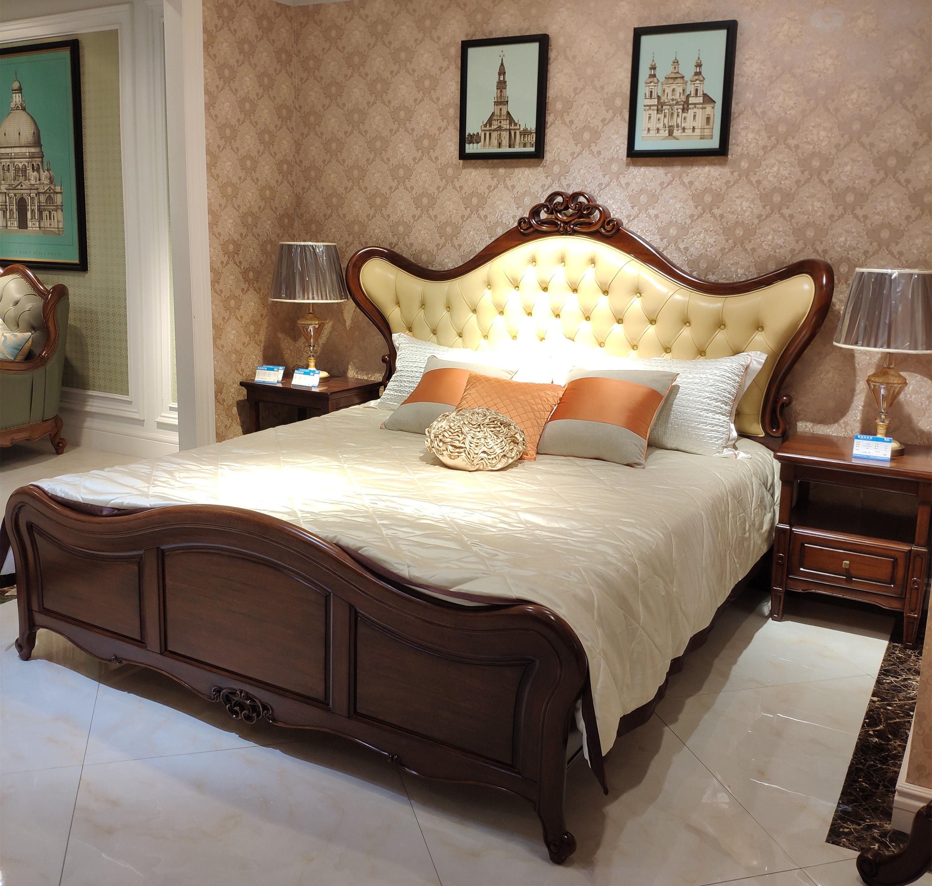 hc611美式实木木床15米18米2米欧式古典桃花实木床