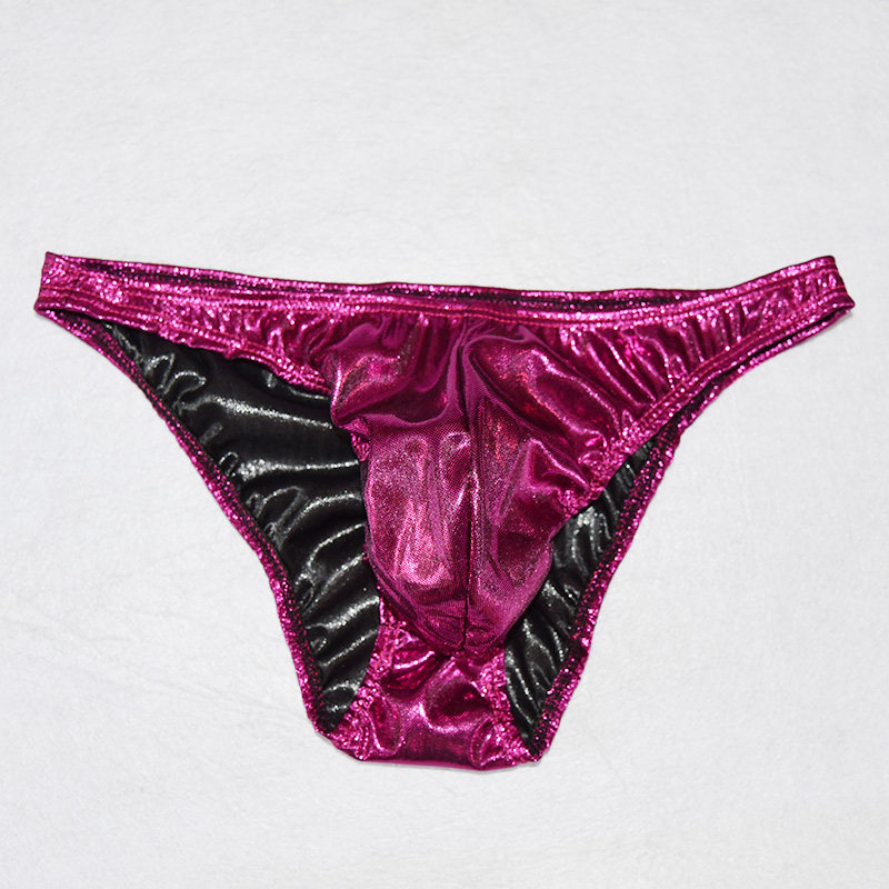 包邮 叶子媚男式漆皮内裤性感涂层三角裤男u凸设计亮光低腰短裤