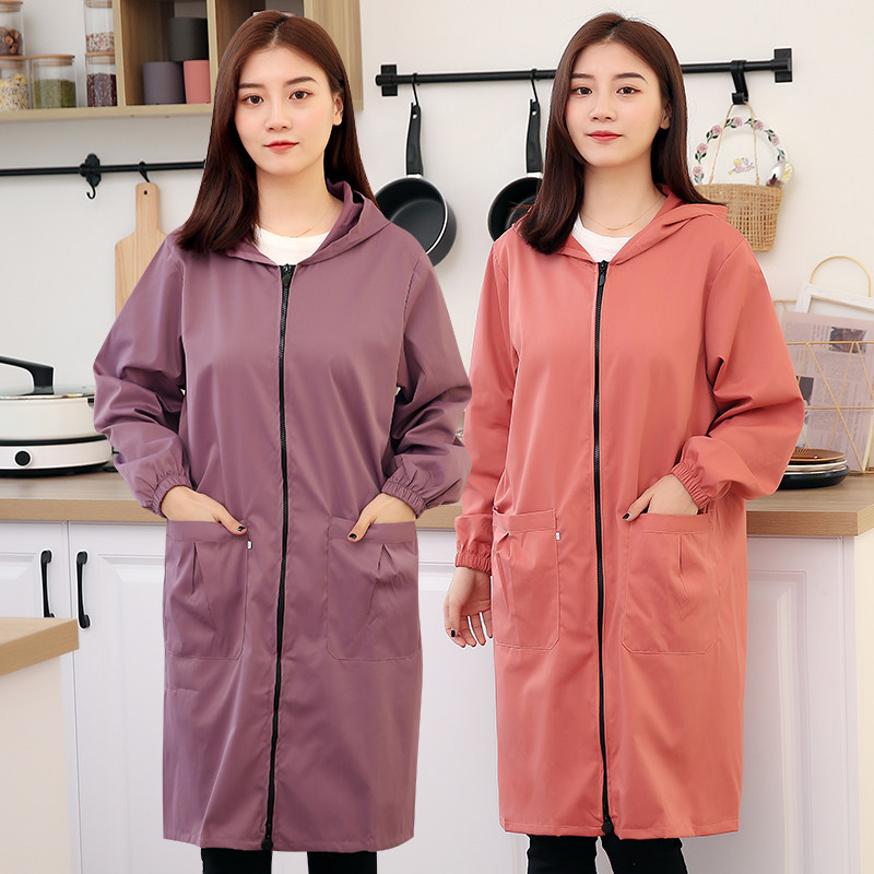 加长围裙家用厨房做饭长袖罩衣大人时尚女防水防油外套护衣工作服