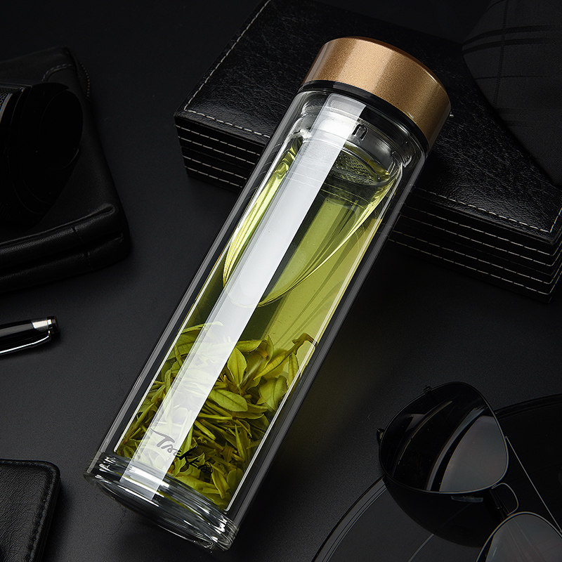 玻璃杯男士双层隔热水杯大容量便携过滤女家用加厚底泡茶杯子定制