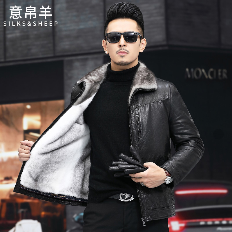 十字貂内胆海宁真皮皮衣男皮毛一体小牛皮夹克水貂皮外套加厚反季