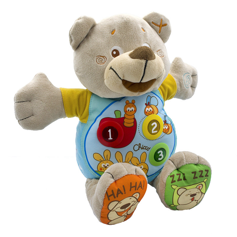 智高chicco幼儿早教学习具声光认知双语唱歌音乐短毛绒布小熊玩偶