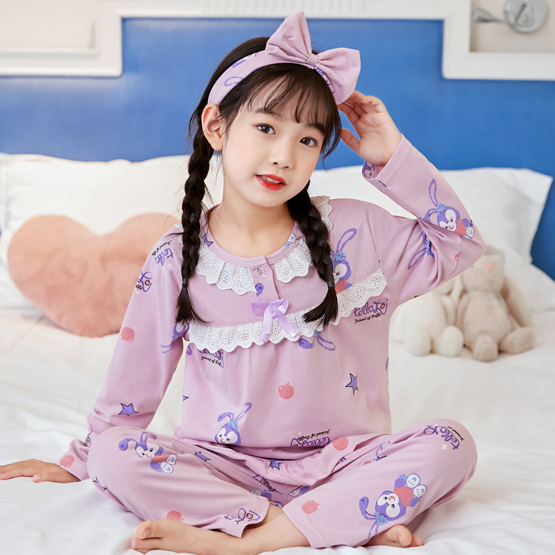女童睡衣春秋秋季纯棉开衫草莓兔2022儿童小女孩家居服套装