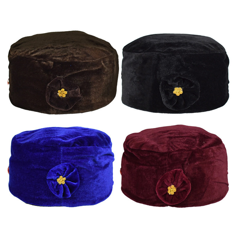 殡葬用品现代唐装送老寿衣帽子金丝绒加宝石女帽子