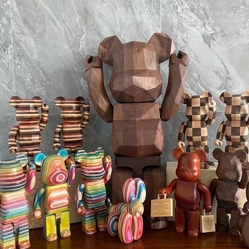 bearbrick彩虹实木菱形暴力熊摆件潮流积木熊手办公仔潮玩盲盒