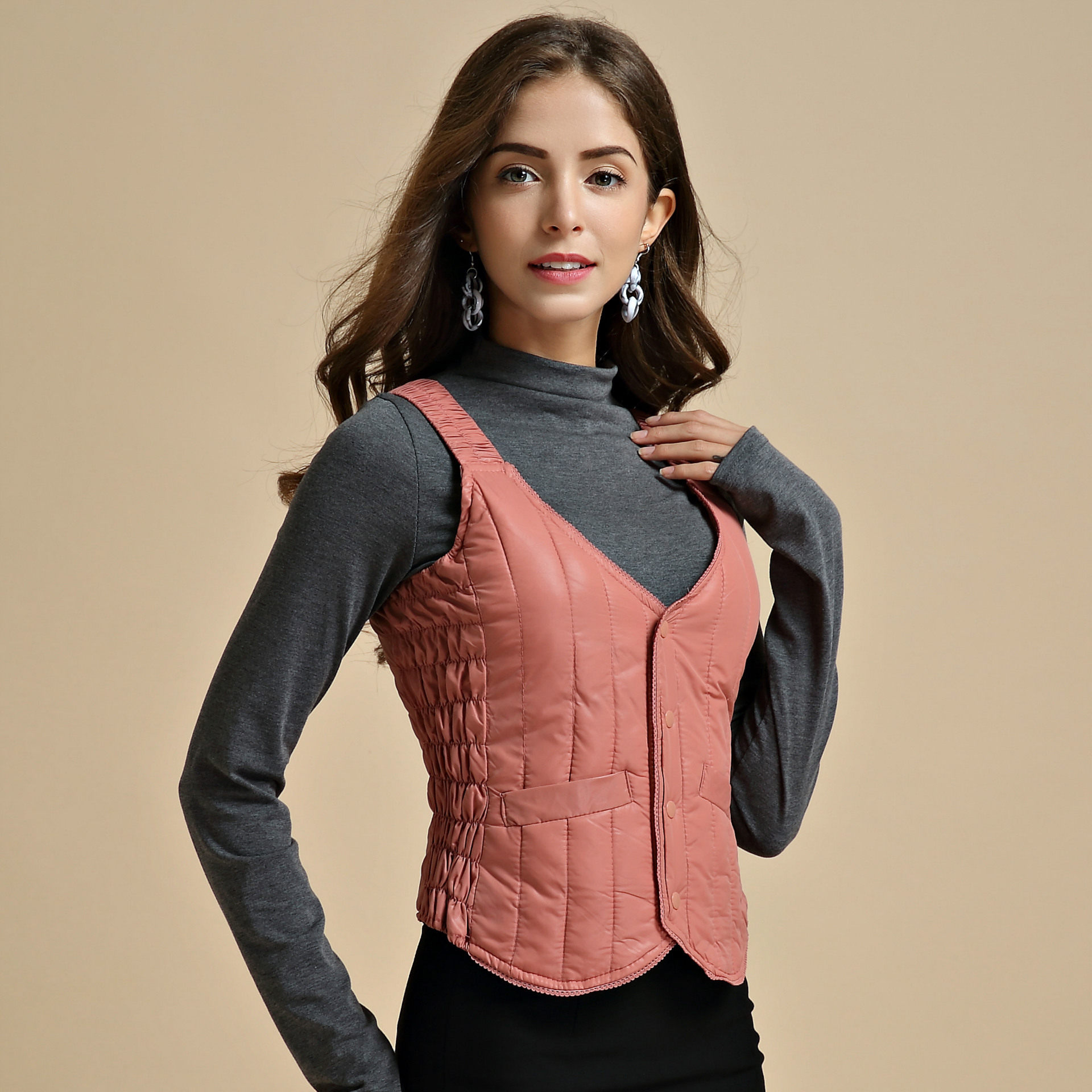 新款女棉马甲秋冬短款轻薄薄棉坎肩背心女士马夹