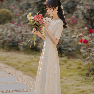 温柔风连衣裙小个子仙女裙少女初恋裙收腰气质显瘦法式复古裙洋气