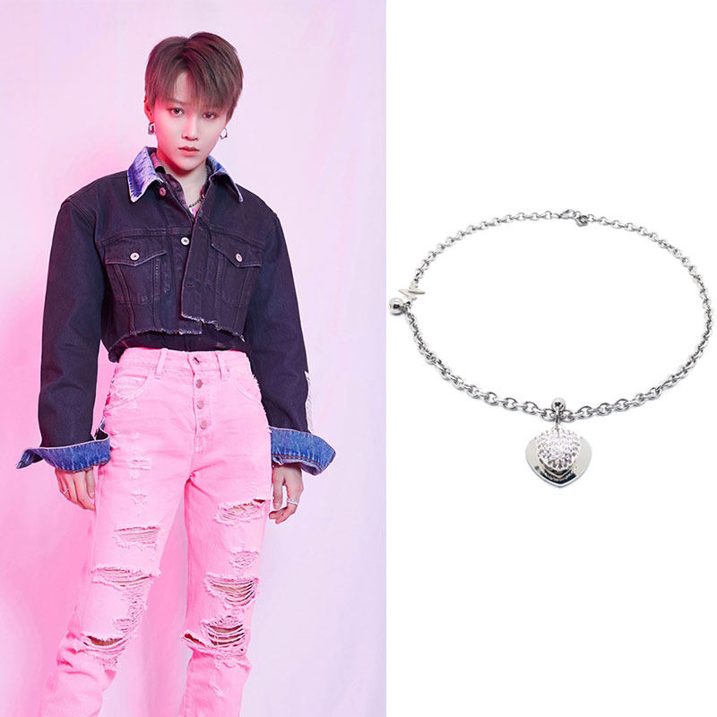 潮流合伙人刘雨昕同款爱心心电图项链镜面轻奢锁骨项链