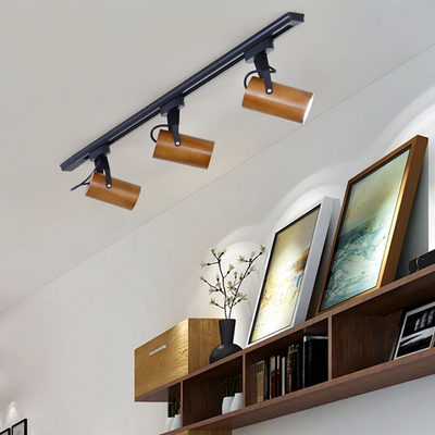 北欧胡桃木色轨道灯商铺照明射灯工业风个性酒吧咖啡厅背景墙射灯