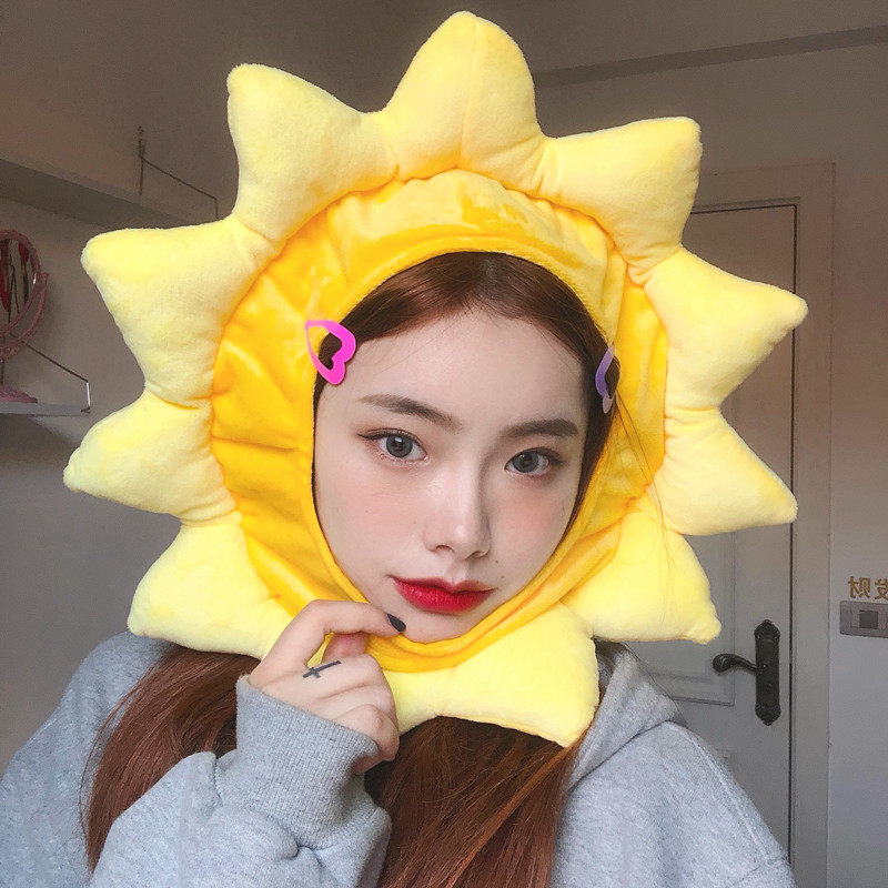 日韩ins创意太阳花向日葵头套可爱少女帽子