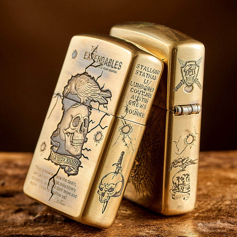 打火机zippo正版纯铜加厚盔甲3d立体浮雕敢死队zippo