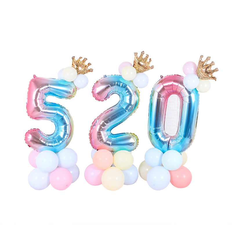 气球儿童生日马卡龙数字100天情人节告白立柱渐变气球