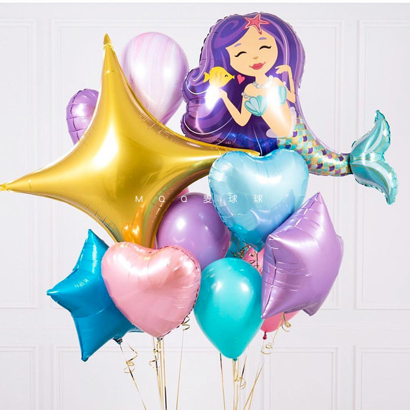 气球大号美人鱼炫彩鱼尾尾巴贝壳海洋主图生日飘空气球