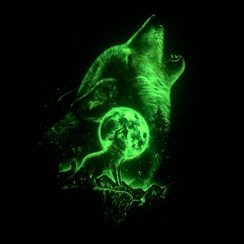 新款潮牌动物印花男士纯棉短袖宽松休闲t恤衫 望月狼3d狼头夜光