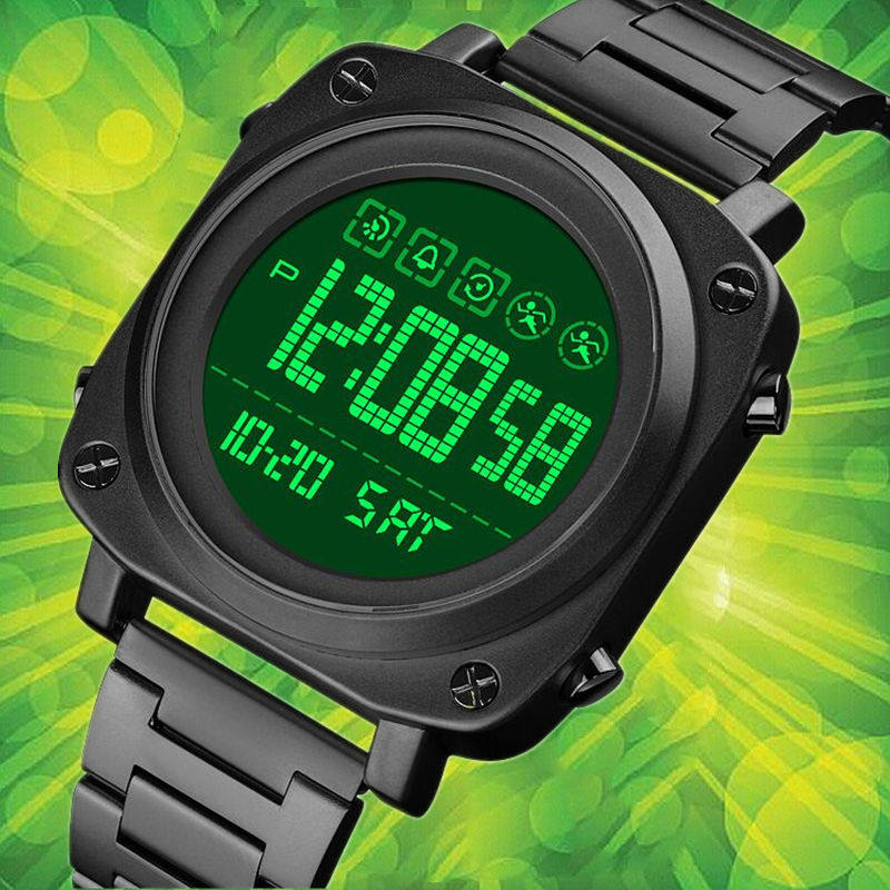 时刻美新款方形男士创意电子表防水夜光户外运动多功能国产腕表