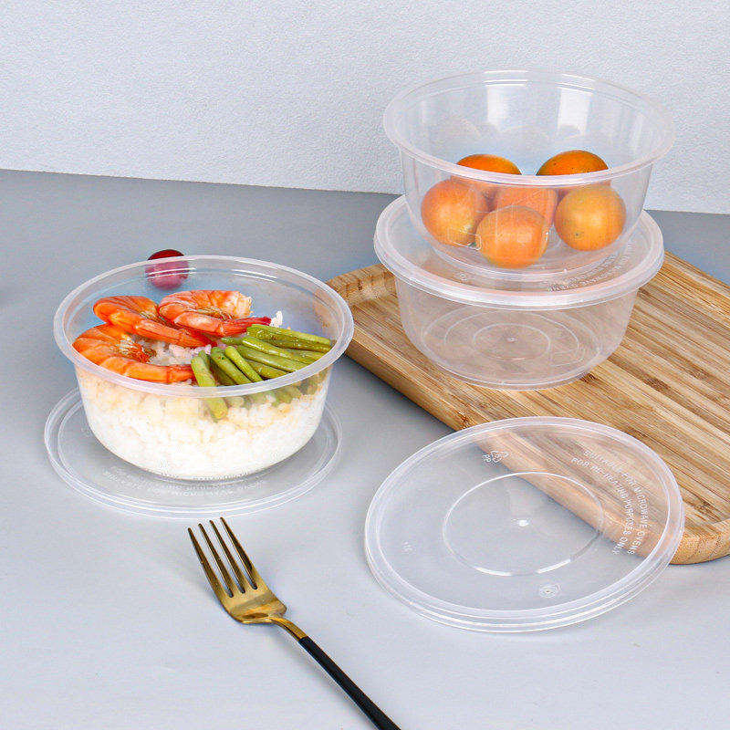 一次性特厚圆形打包餐盒外卖快餐盒塑料加厚饭盒一次性餐盒