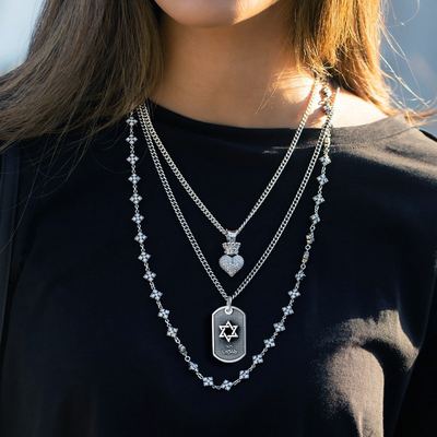 kingbaby新年礼物六芒星军项链个性银饰摇滚嘻哈项坠