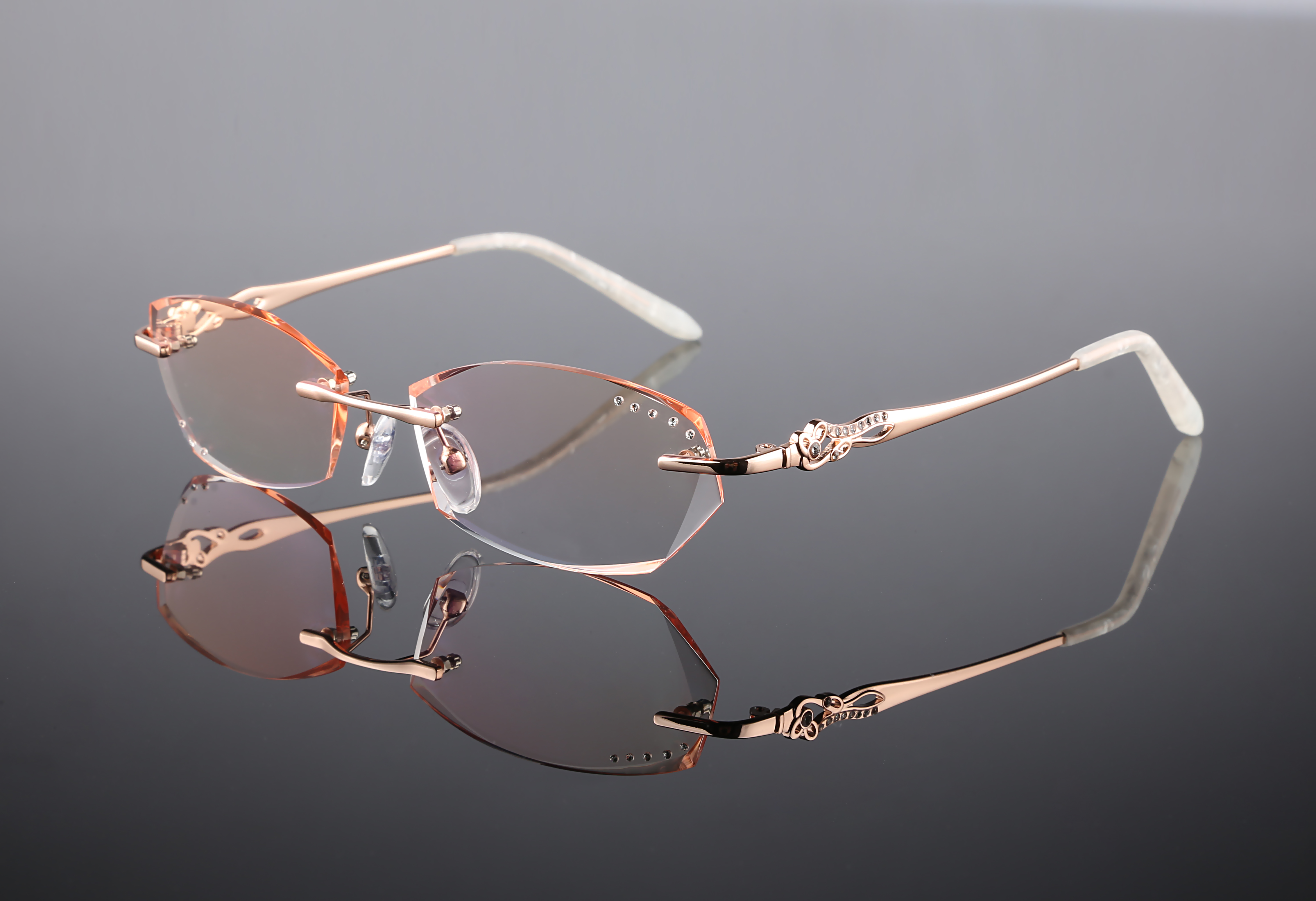 韩国高端定制钛合金无框镜架变色近视镜片钻石定制成品光学镜