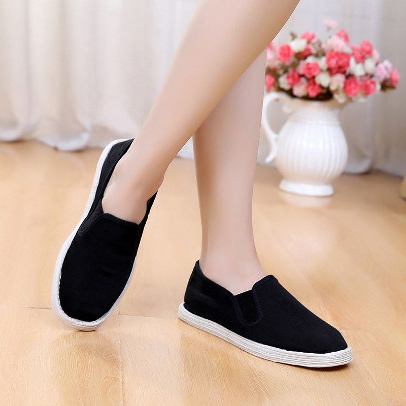 老北京布鞋圆头女潮纯手工千层底浅口百搭布底居家透气布鞋