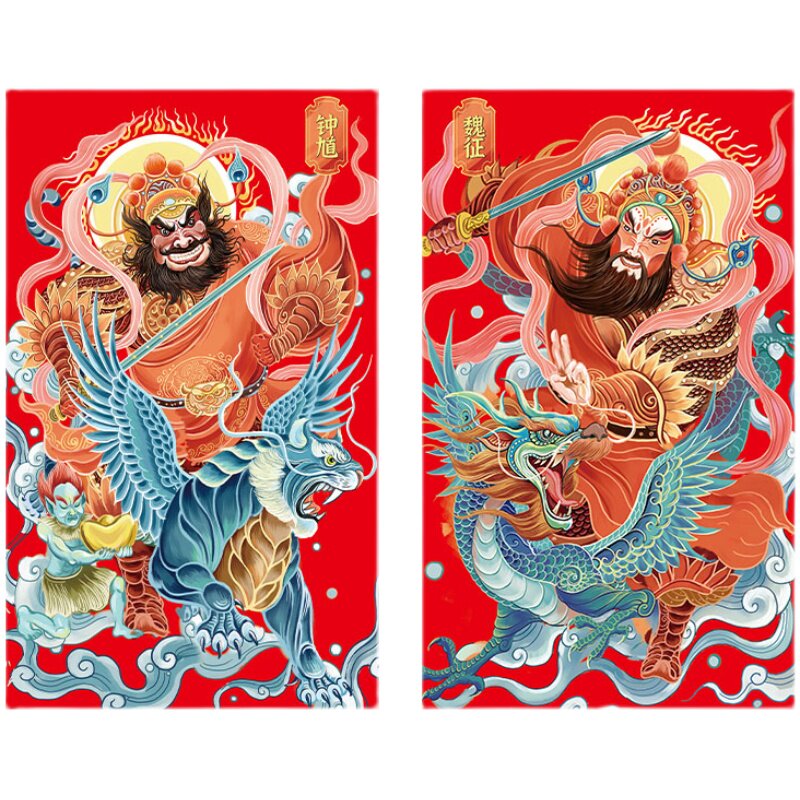 饰单门神门贴2022虎年画钟馗魏征贴纸农村别墅楼房特大号双开门装