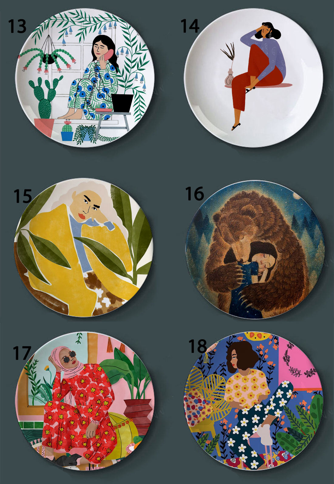 sashaignatiadou手绘插画画艺术盘子北欧抽象人物挂盘装饰坐盘