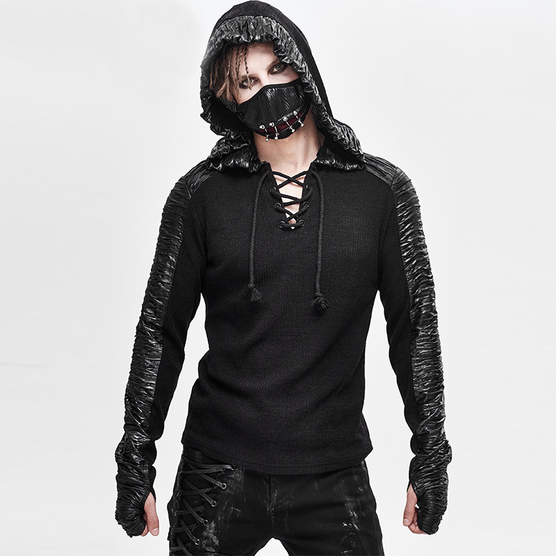 魔叹devilfashion哥特赛博蒸汽朋克长袖连帽男恤卫t恤