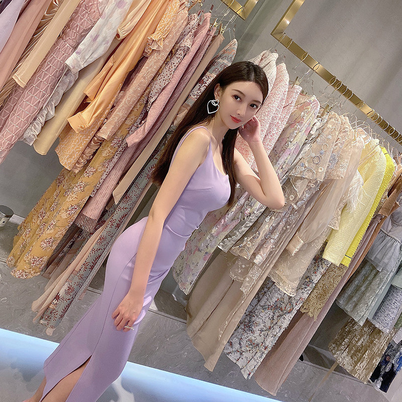 veramoon新优雅百褶连衣裙女修身显瘦性感一步裙紧身开叉包臀长裙