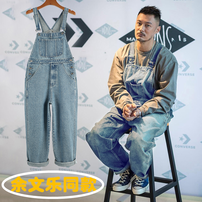 新款牛仔背带裤男减龄宽松直筒显瘦美式连体工装裤吊带裤女潮春秋