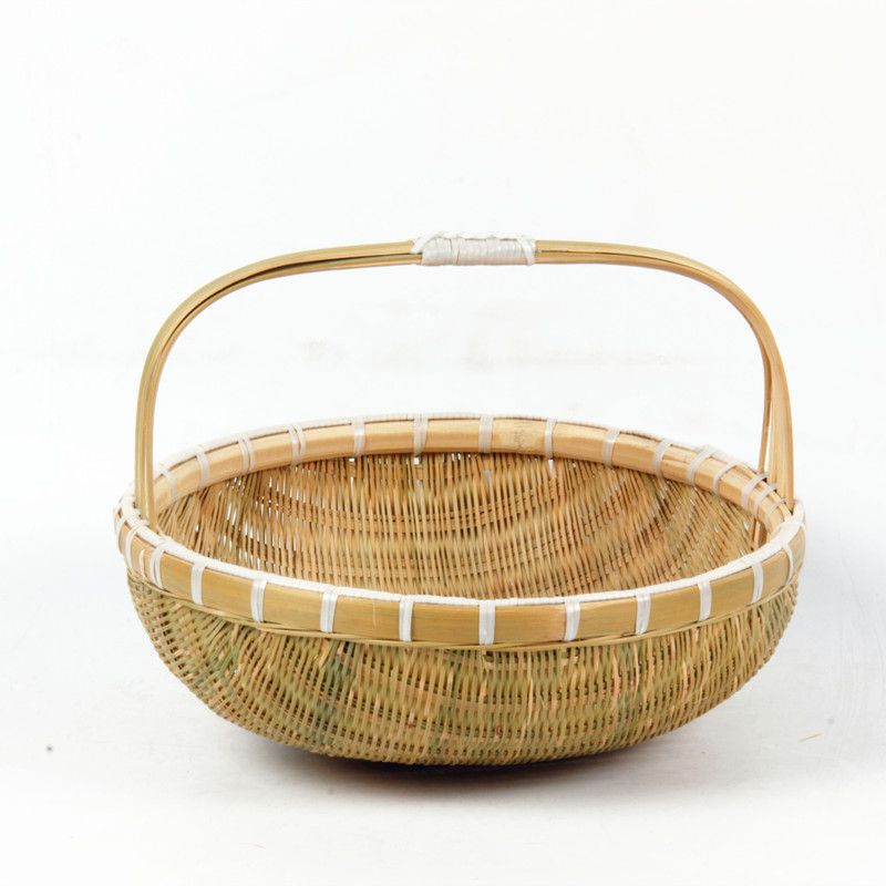 手工全青竹编制品手提篮子收纳筛子簸箕家用竹编