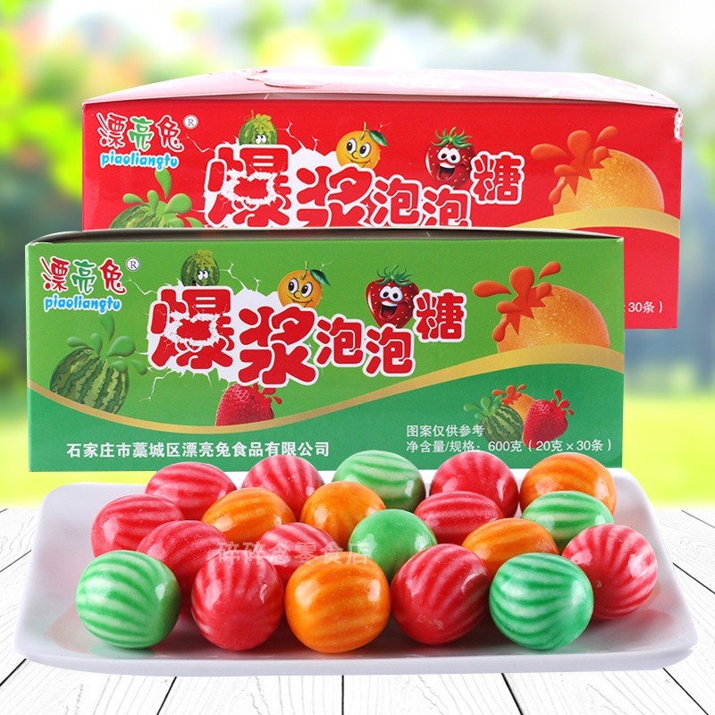 爆浆漂亮西瓜泡泡糖夹心果冻儿时记忆童年小光头口香糖