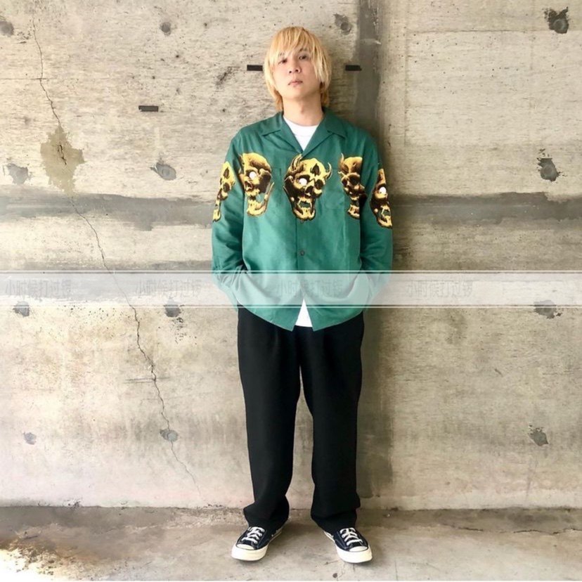 过验wackomaria天国东京21aw秋冬新款骷髅长袖衬衫