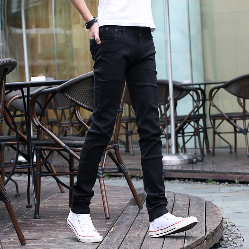 春秋款弹力长裤子男士修身牛仔裤男直筒韩版宽松潮牌休闲潮流黑色
