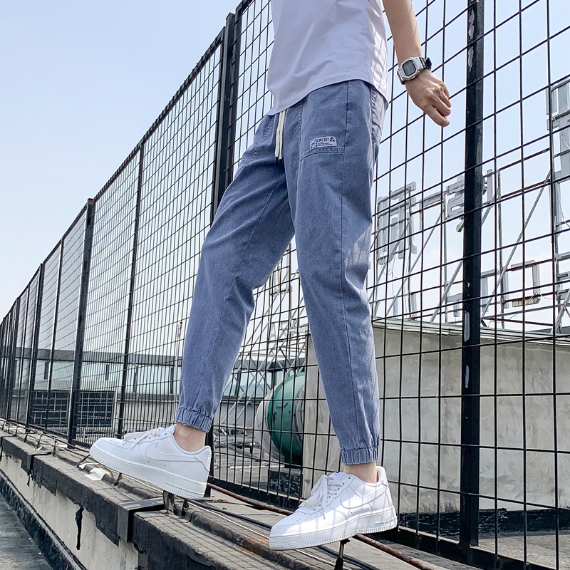 牛仔裤男士修身小脚潮牌潮流男生束脚九分裤子春秋夏季休闲长裤男