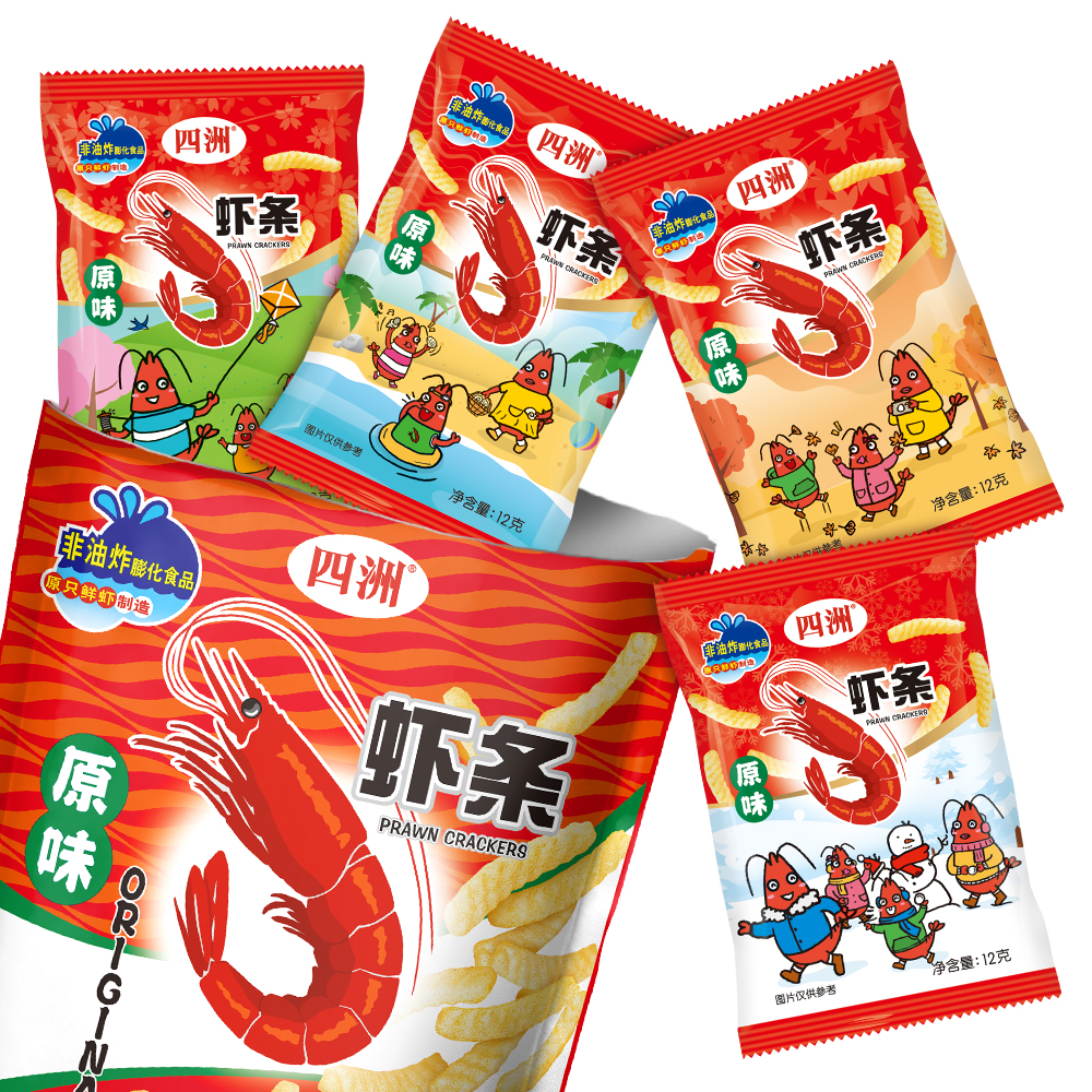 盒马香港品牌四洲原味虾条216g内有小包香脆膨化食品