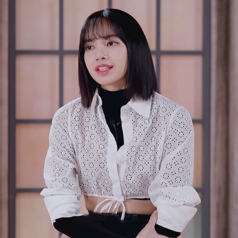 青春有你3lisa同款衣服白色翻领短款蕾丝衬衫衬衫