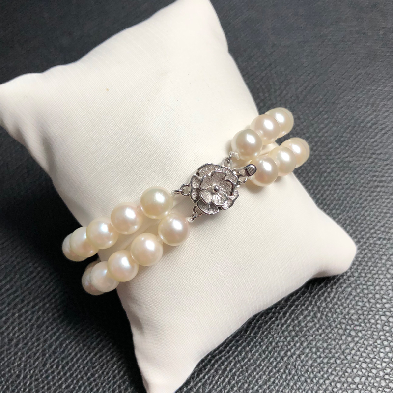 珠宝宝珠经典双排海水akoya珍珠手链7-7.5mm正圆手饰