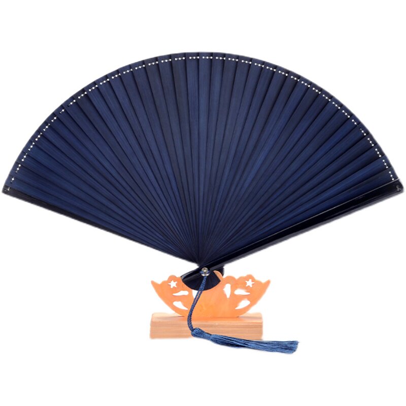 追师全竹扇子折扇中国国风扇形古风折叠蓝色夏天扇子
