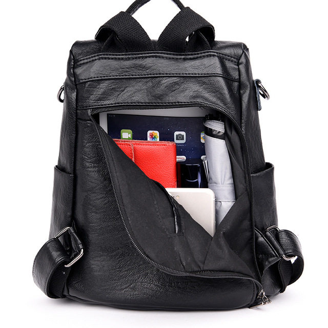 2019新款 大容量女款 拉链背包黑灰色明星同款 双肩包女防盗软皮韩版