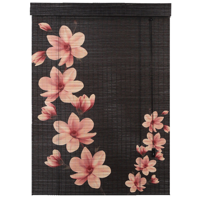 cr9印花竹帘卷帘窗帘隔断书房茶室汗蒸房榻榻米卷帘