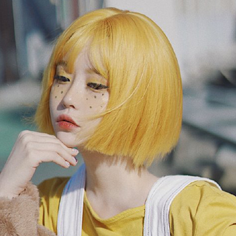 假发女短发橙色黄头发自然少女网红lolita圆脸修脸头套式蓬松bobo