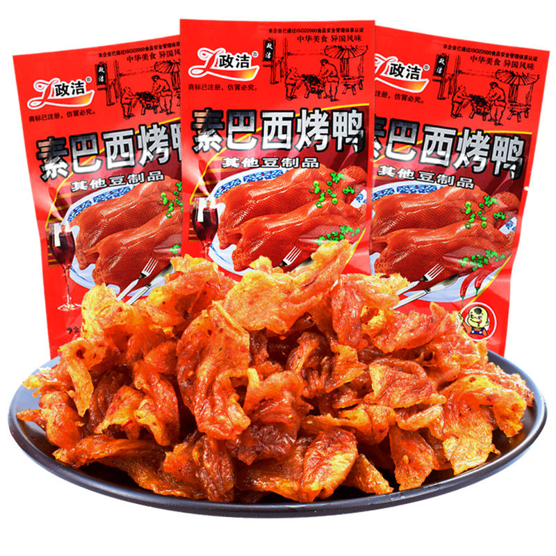 政洁巴西烤鸭辣条甜辣大豆豆制品26g30袋休闲素肉