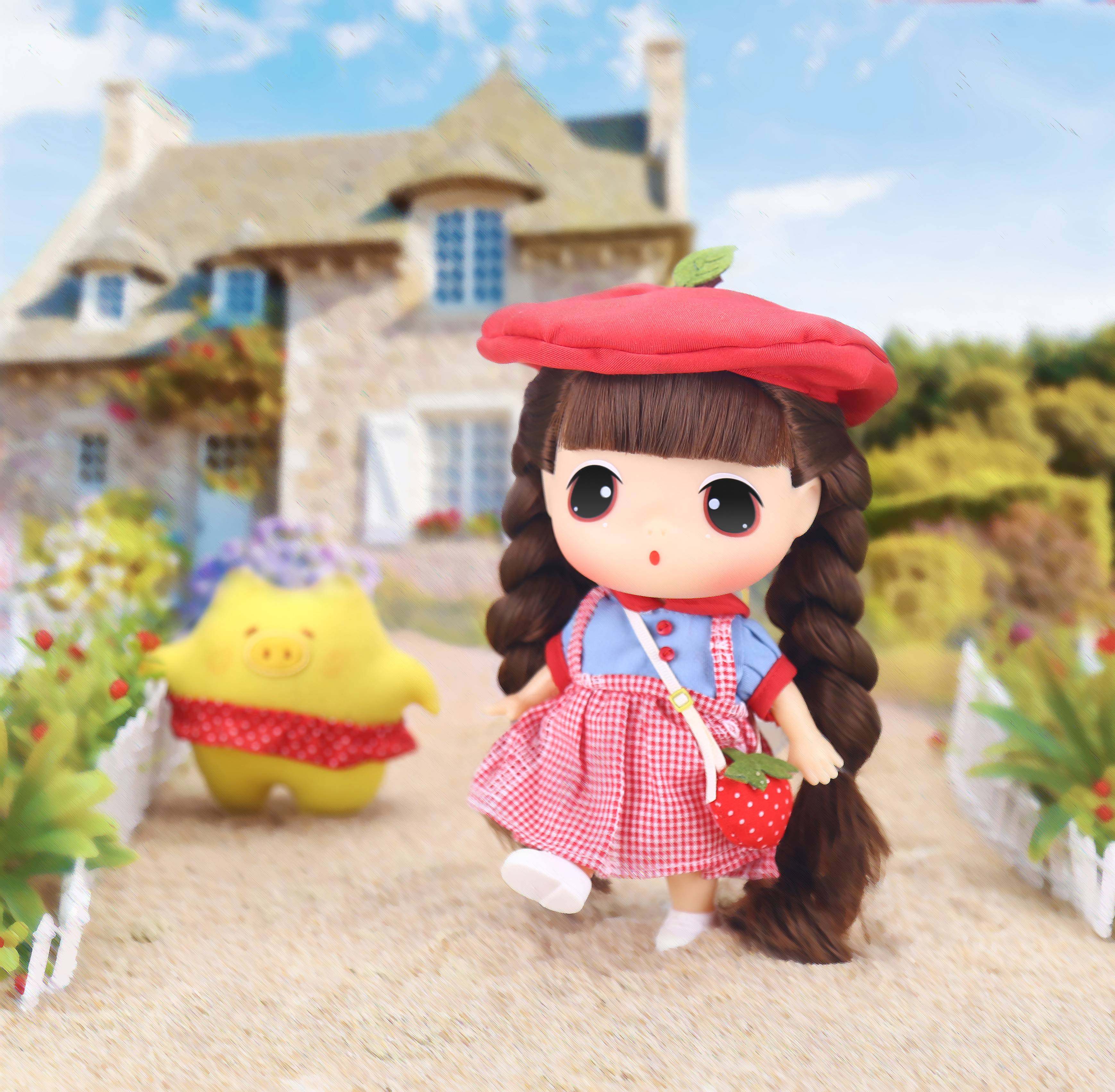 ddung冬己18cm小苹果娃娃田园系列草莓背包可爱换装娃娃