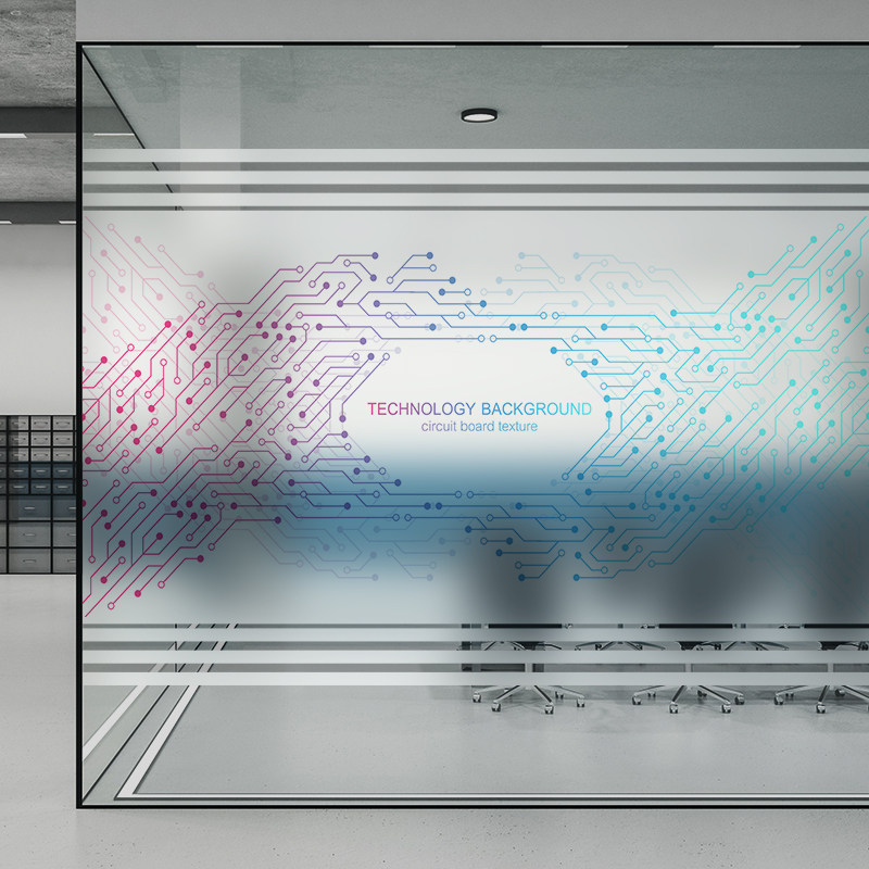 办公室玻璃贴膜公司会议室定制科技科幻地球过道瓷砖