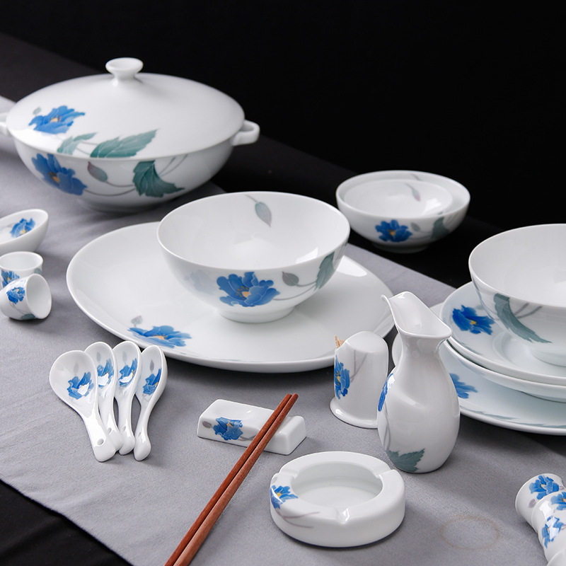陶瓷餐具湘醴窑釉下彩陶套装中式高档配套碗碟餐具瓷器套装