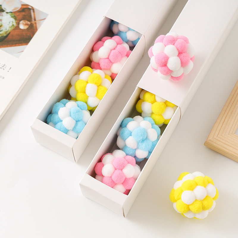 猫咪耐抓耐咬宠物逗猫线球玩具毛线球彩虹狗玩橡胶球