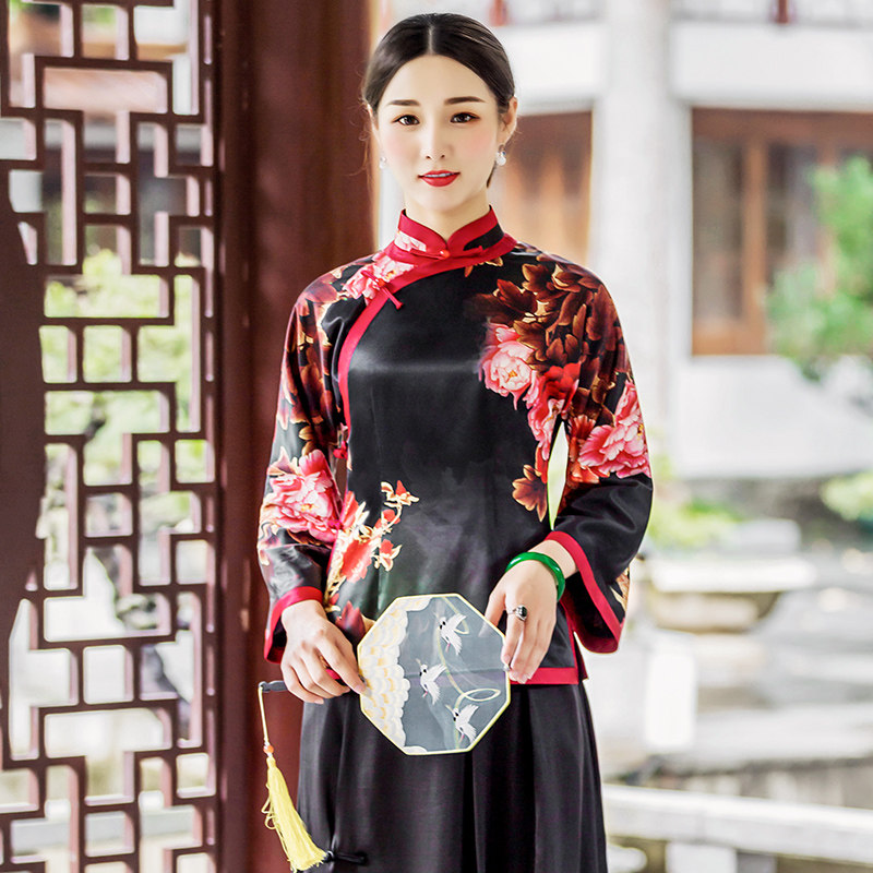 华族经典秋季新款旗袍上衣中式复古日常显瘦民国风改良版长袖唐装