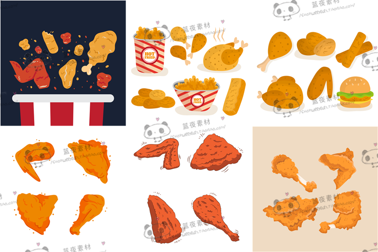 458号炸鸡食物快餐鸡翅鸡腿卡通写实ai eps图片素材设计矢量图案