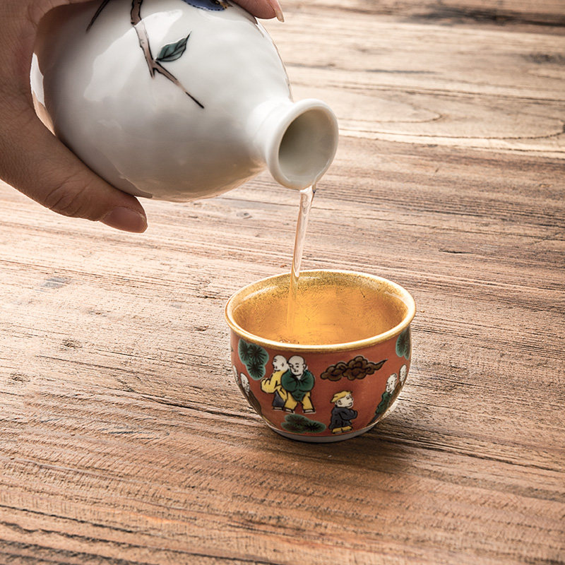 qiu器物日本进口九谷烧古典金箔陶瓷小酒杯清酒杯烈酒杯礼盒